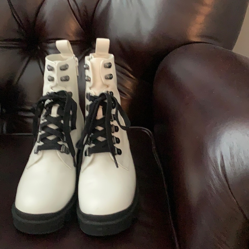 BP White Platform Boots With Black Laces